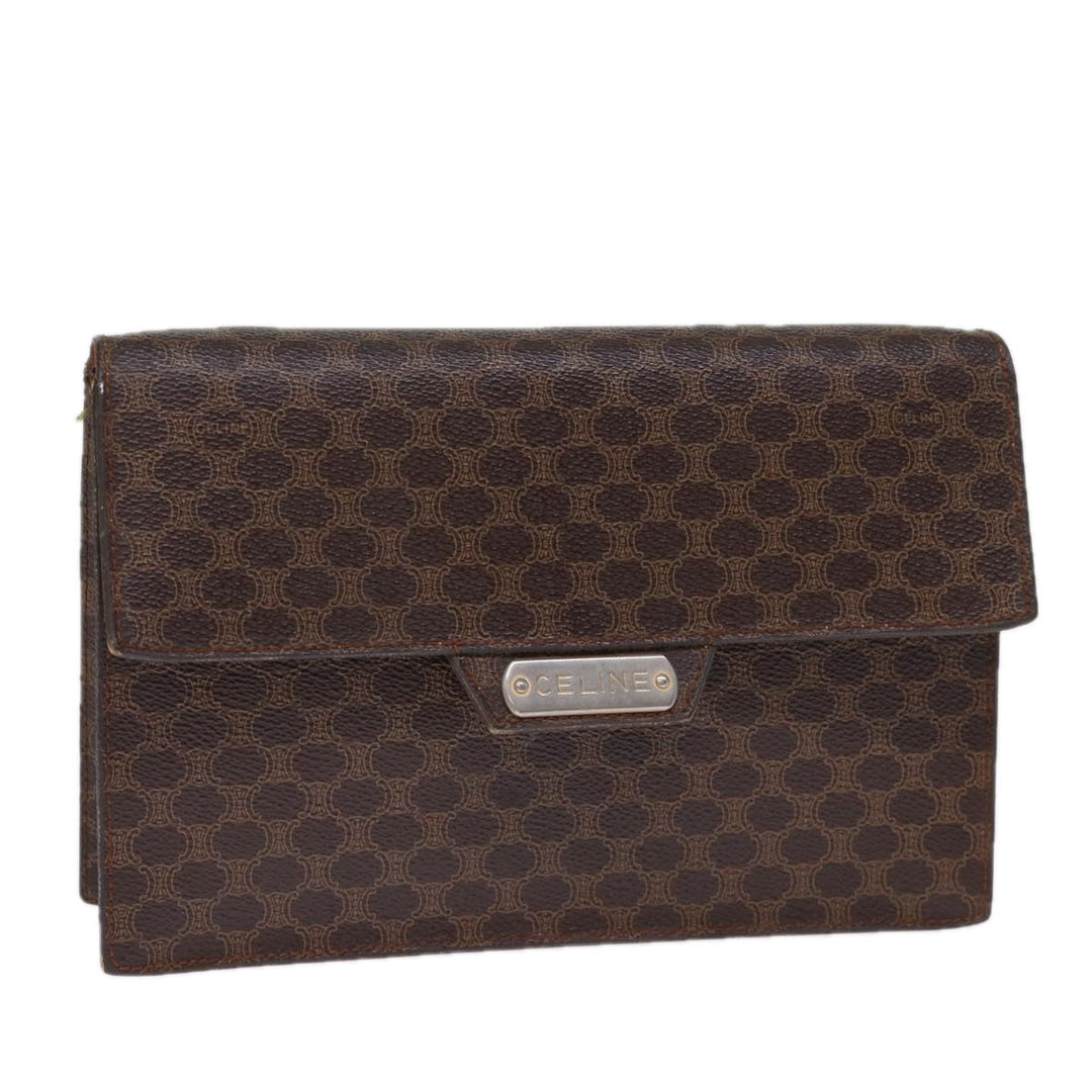 Celine Macadam Canvas Clutch Bag PVC Brown Auth bs13995