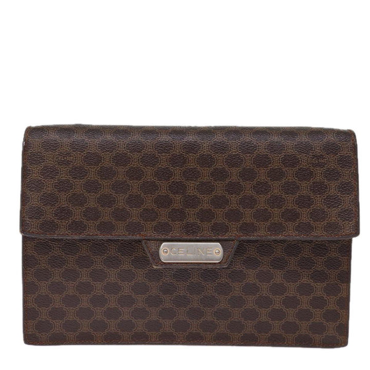 Celine Macadam Canvas Clutch Bag PVC Brown Auth bs13995