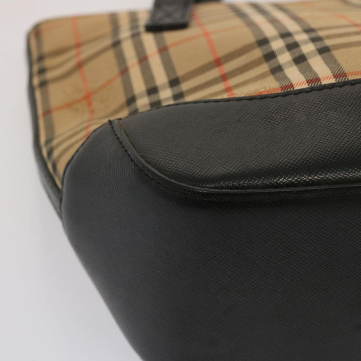 Burberry Nova Check Hand Bag Canvas Leather Beige Auth bs14026