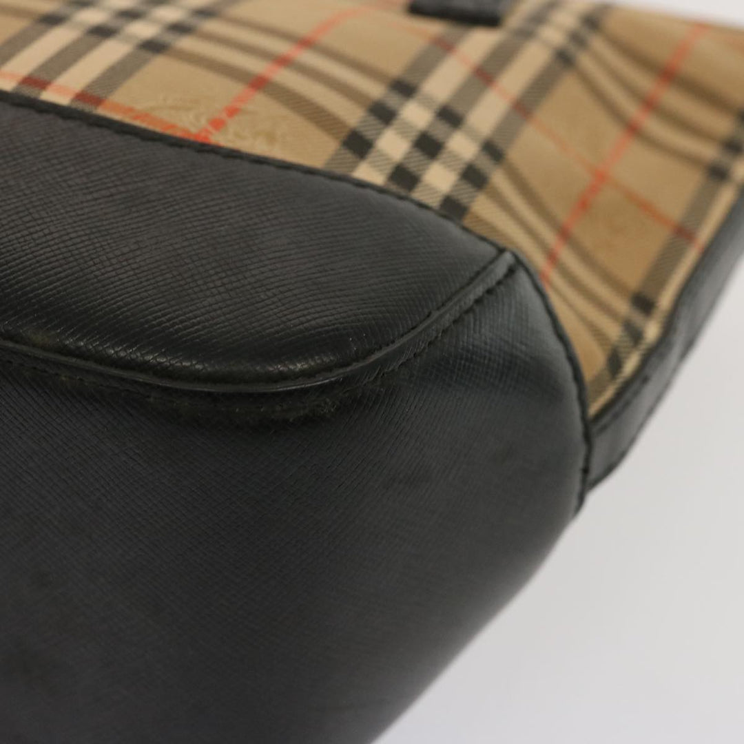 Burberry Nova Check Hand Bag Canvas Leather Beige Auth bs14026
