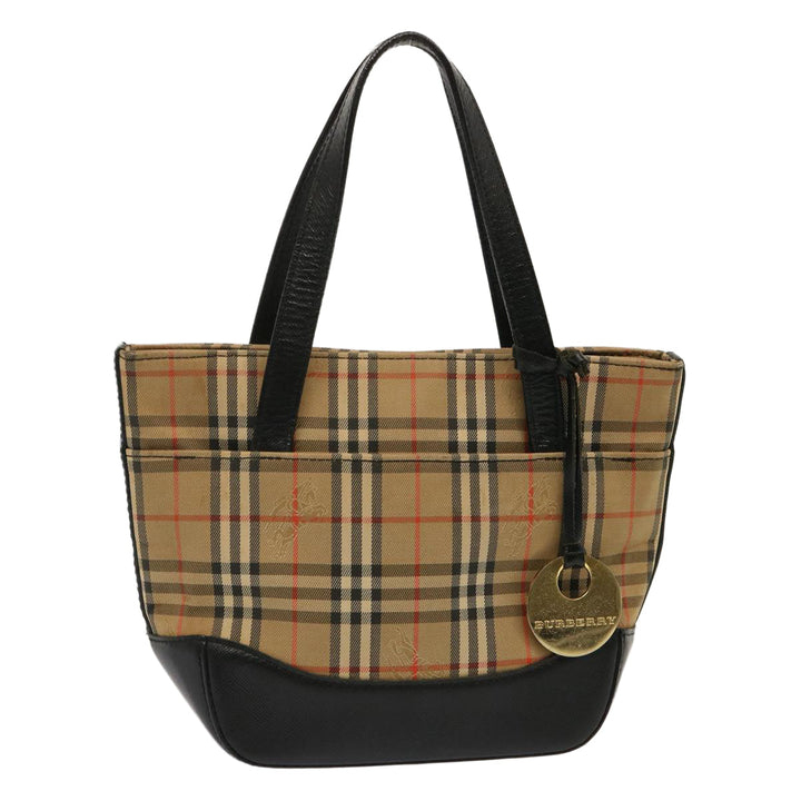 Burberry Nova Check Hand Bag Canvas Leather Beige Auth bs14026
