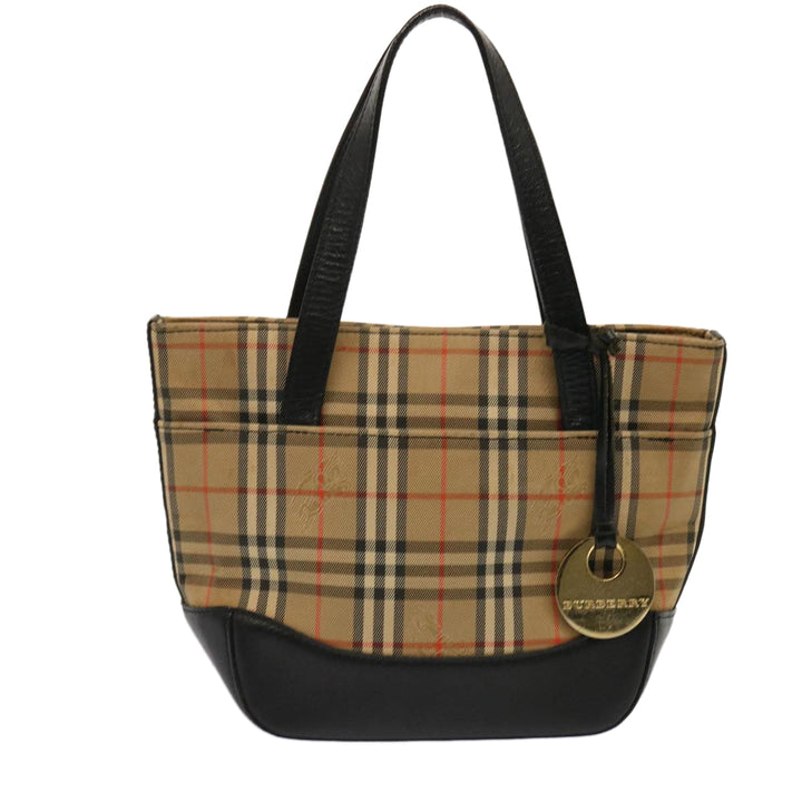 Burberry Nova Check Hand Bag Canvas Leather Beige Auth bs14026