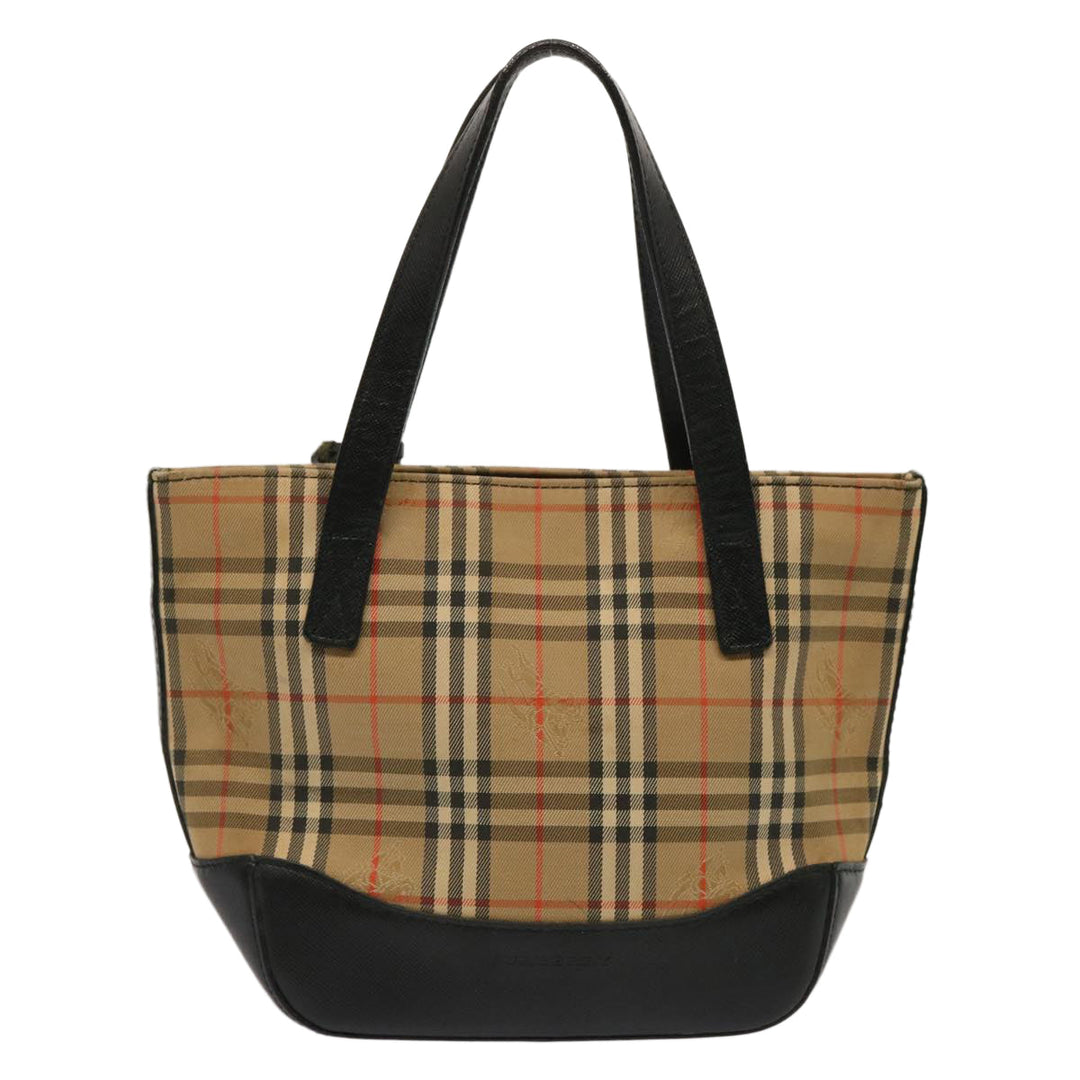 Burberry Nova Check Hand Bag Canvas Leather Beige Auth bs14026