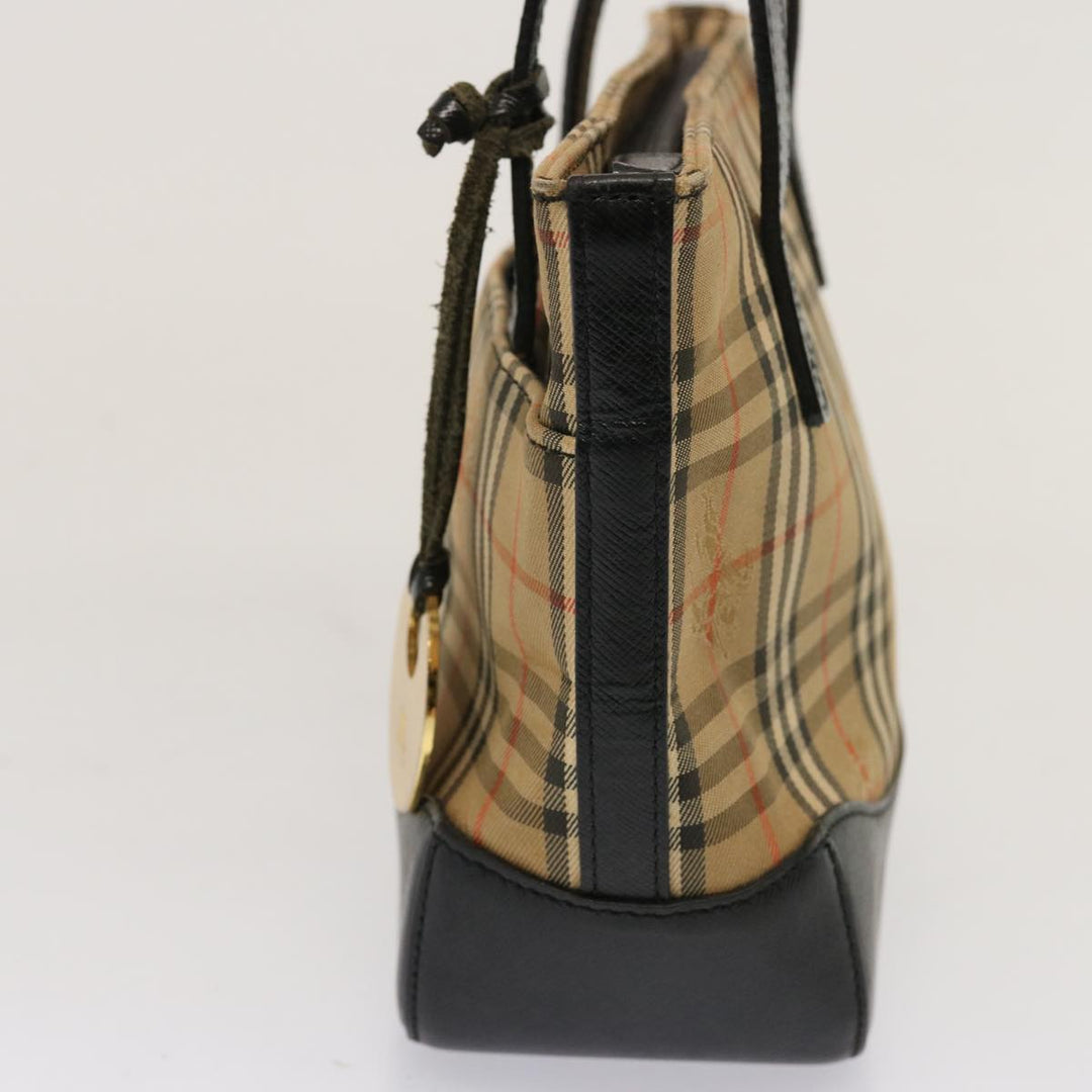 Burberry Nova Check Hand Bag Canvas Leather Beige Auth bs14026