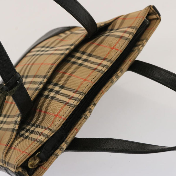 Burberry Nova Check Hand Bag Canvas Leather Beige Auth bs14026