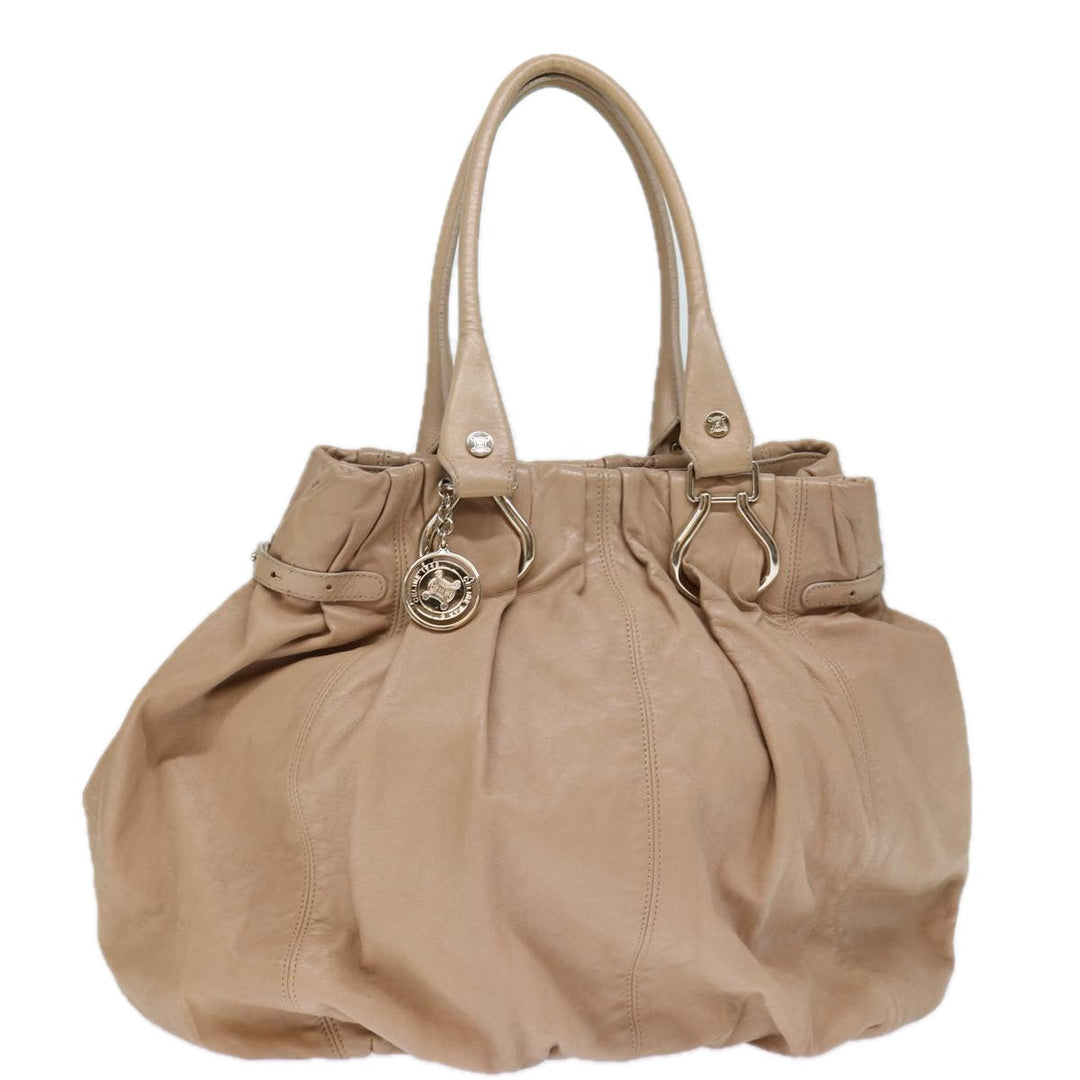 Celine Tote Bag Leather Beige Auth bs14031