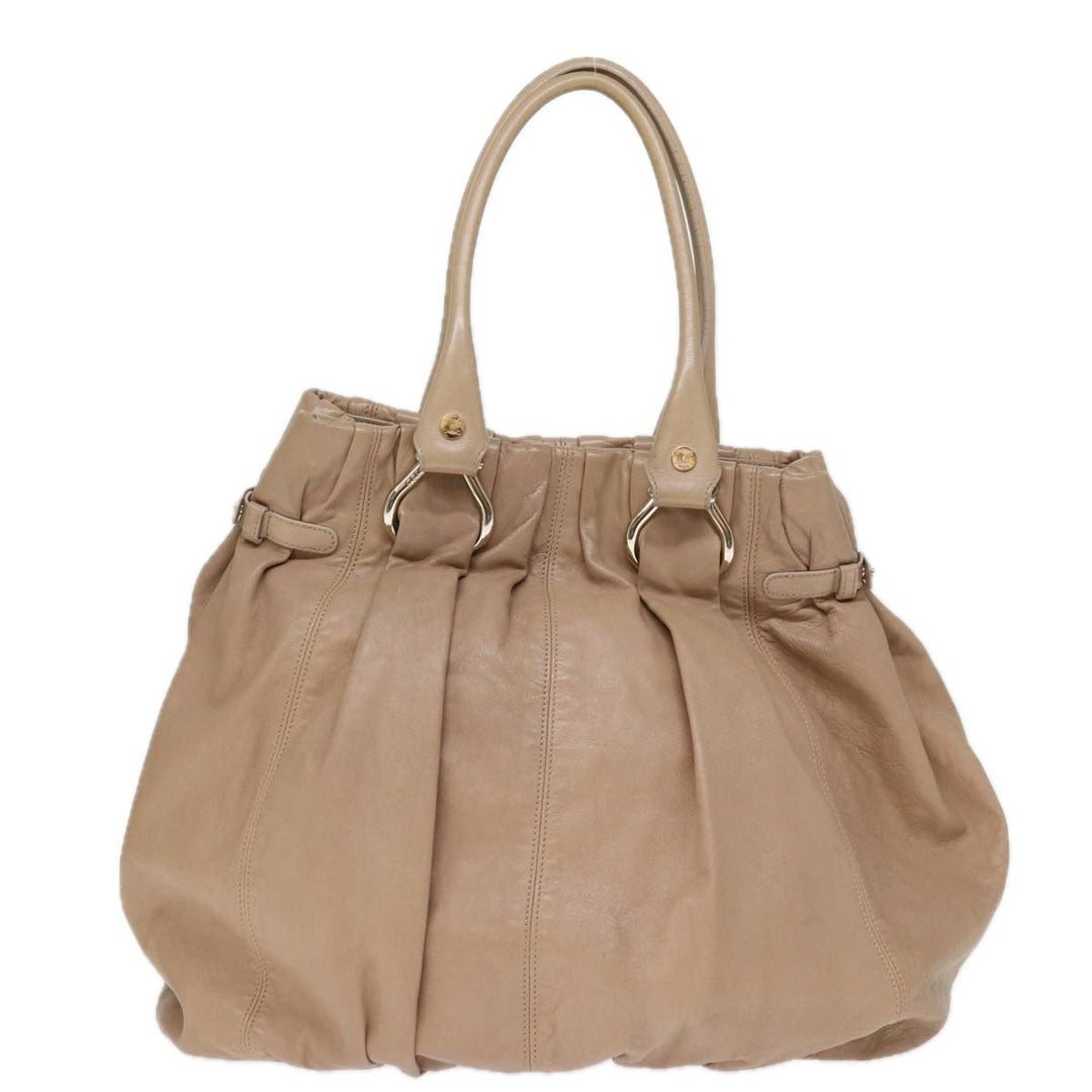 Celine Tote Bag Leather Beige Auth bs14031