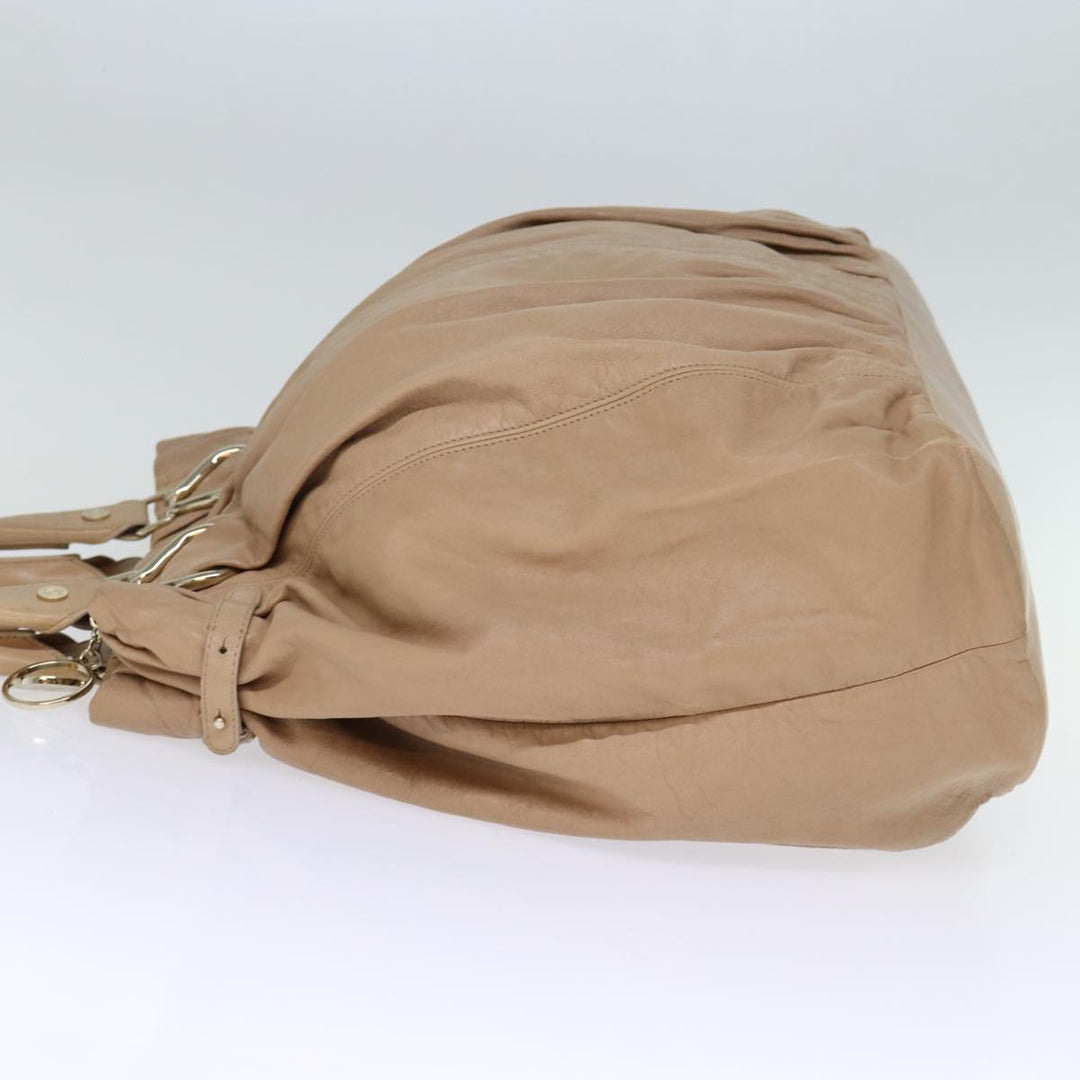 Celine Tote Bag Leather Beige Auth bs14031