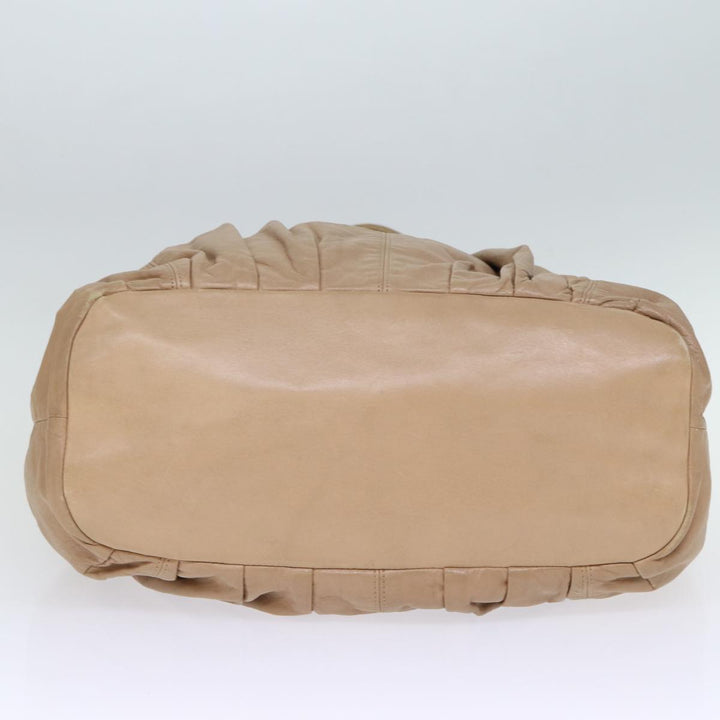 Celine Tote Bag Leather Beige Auth bs14031