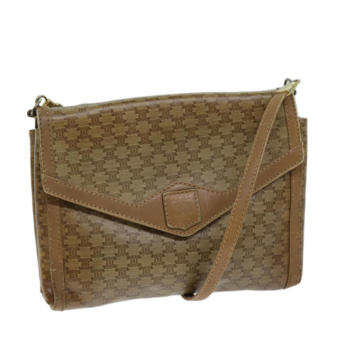 Celine Macadam Canvas Shoulder Bag Beige Auth bs14109