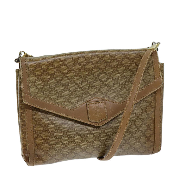 Celine Macadam Canvas Shoulder Bag Beige Auth bs14109