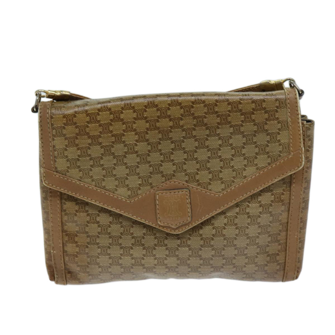 Celine Macadam Canvas Shoulder Bag Beige Auth bs14109