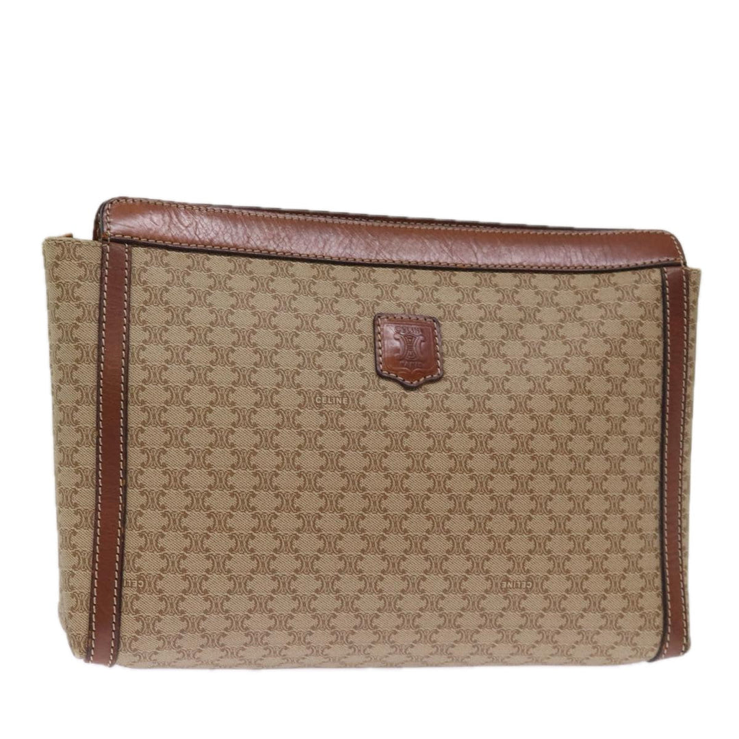 Celine Macadam Canvas Clutch Bag Beige Auth bs14111