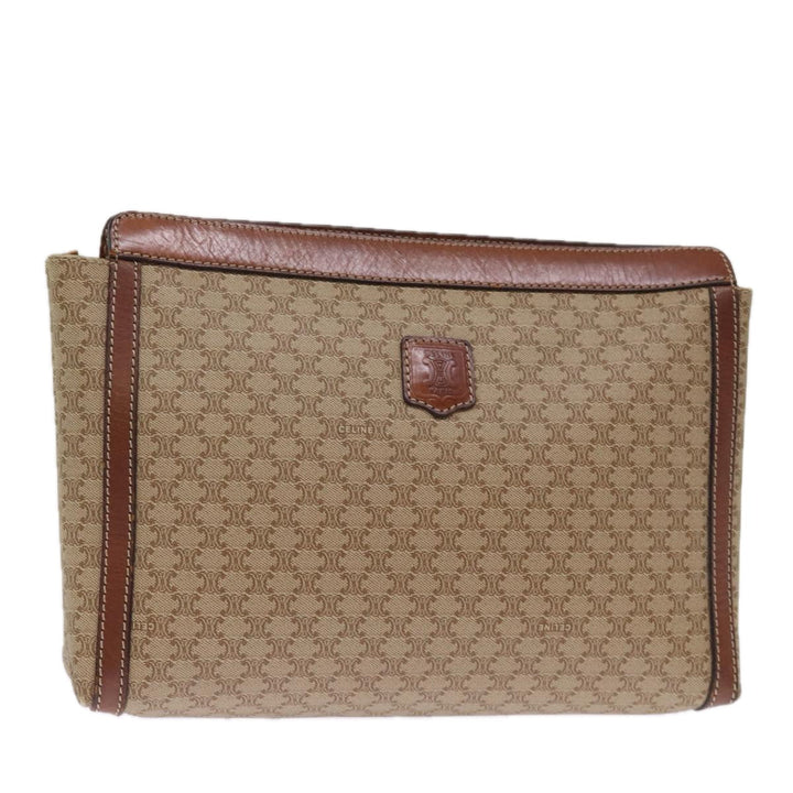 Celine Macadam Canvas Clutch Bag Beige Auth bs14111