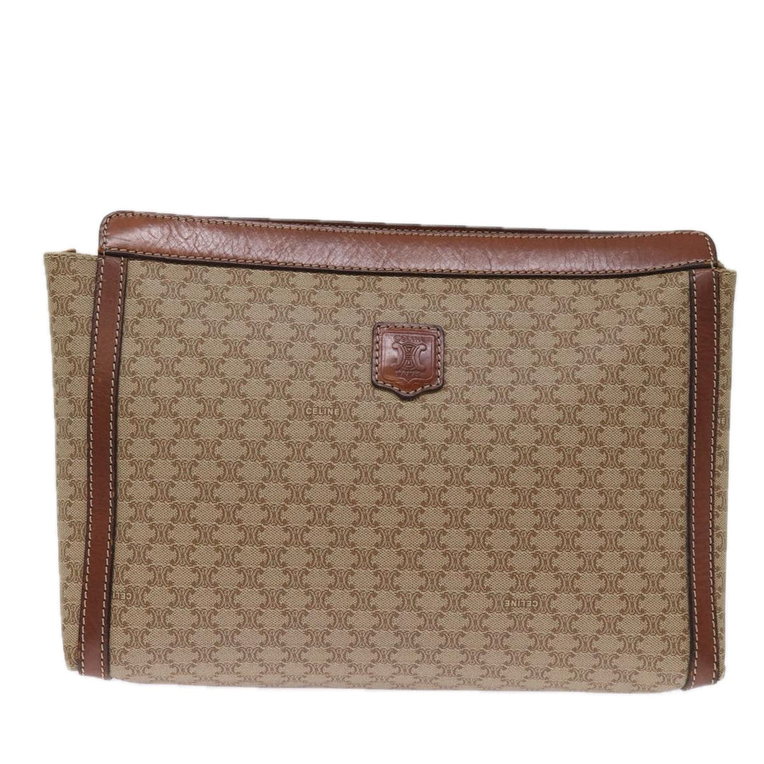 Celine Macadam Canvas Clutch Bag Beige Auth bs14111