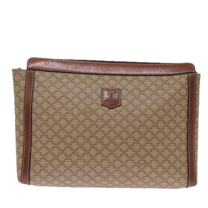 Celine Macadam Canvas Clutch Bag Beige Auth bs14111