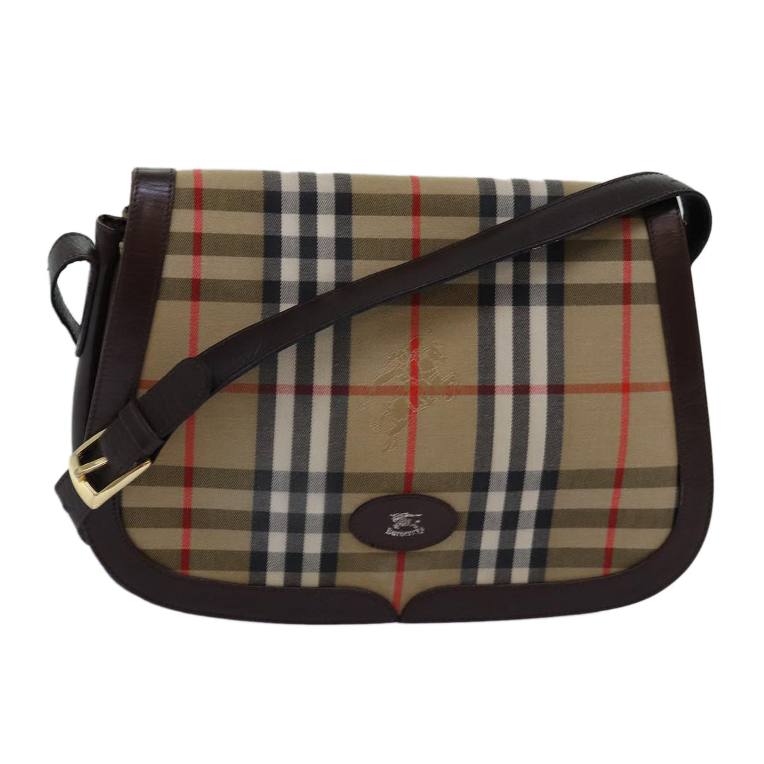 BURBERRYSs Nova Check Shoulder Bag Canvas Beige Auth bs14117
