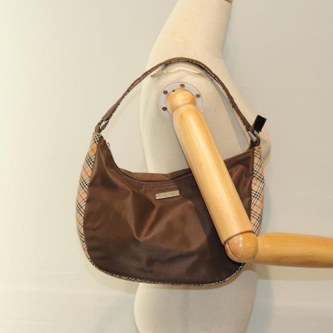 BurberrySs Nova Check Blue Label Shoulder Bag Nylon Beige Brown Auth bs14139
