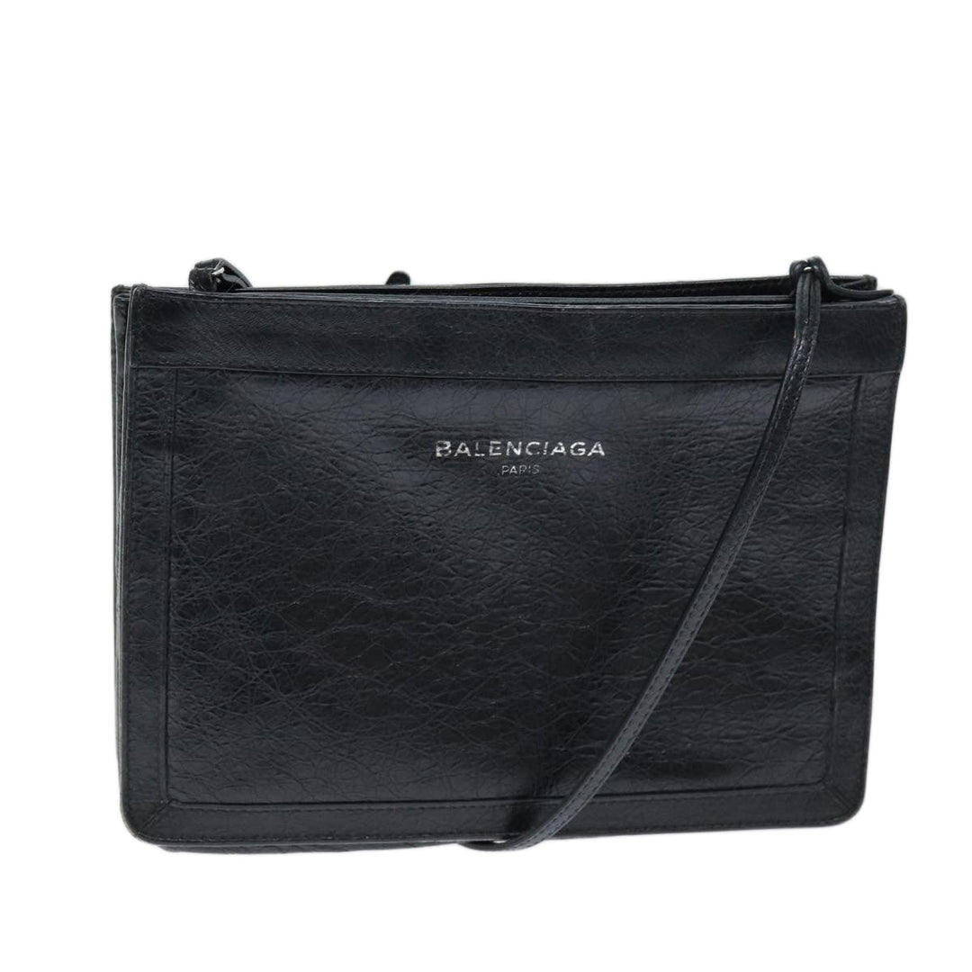 Top Quality Balenciaga Navy Pochette Shoulder Bag Leather Black 339937 Auth bs14200