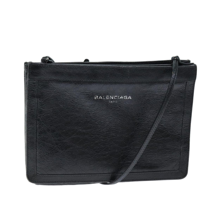 Top Quality Balenciaga Navy Pochette Shoulder Bag Leather Black 339937 Auth bs14200