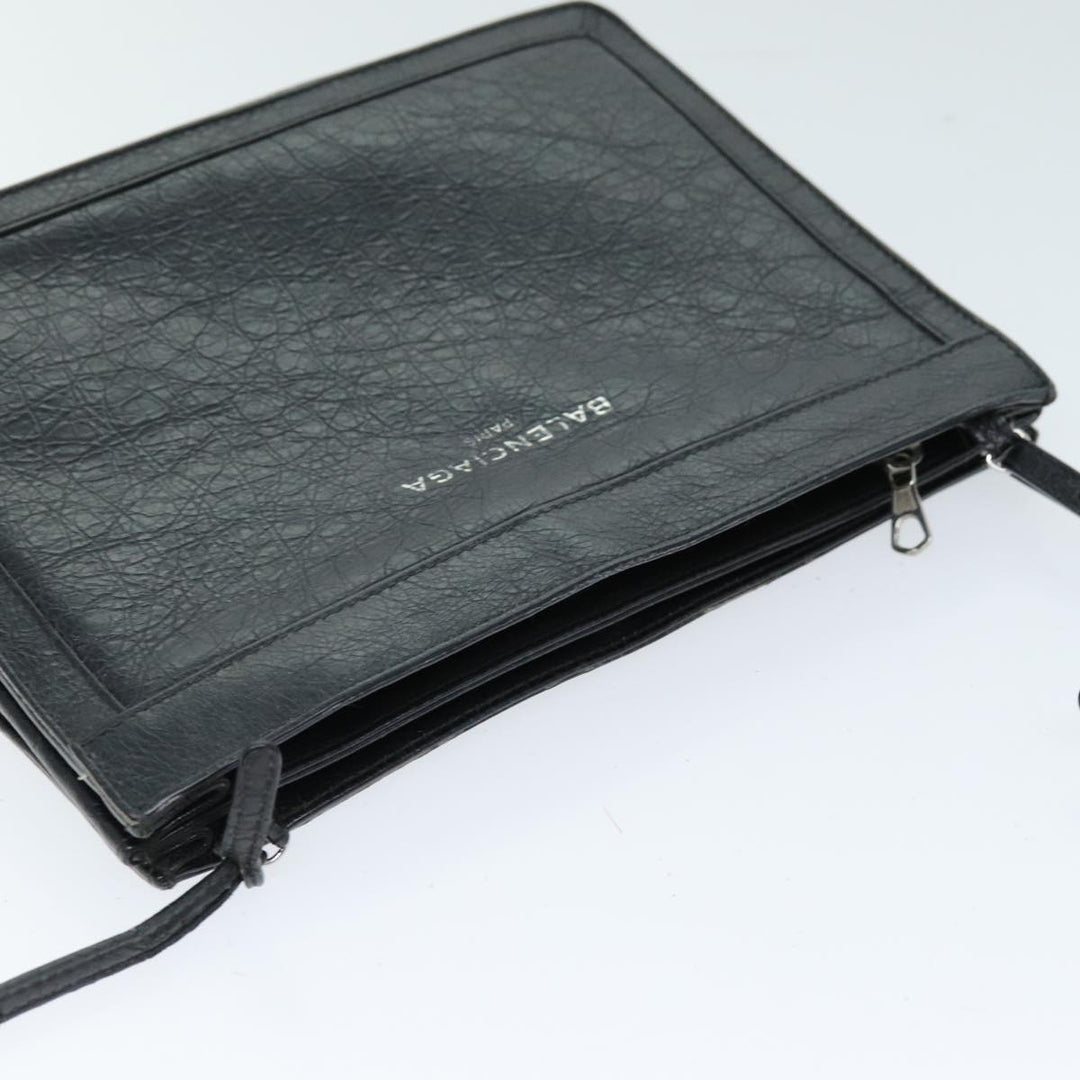 Top Quality Balenciaga Navy Pochette Shoulder Bag Leather Black 339937 Auth bs14200