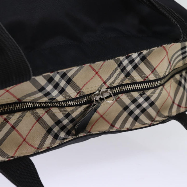 BurberrySs Nova Check Blue Label Hand Bag Nylon Black Auth bs14212