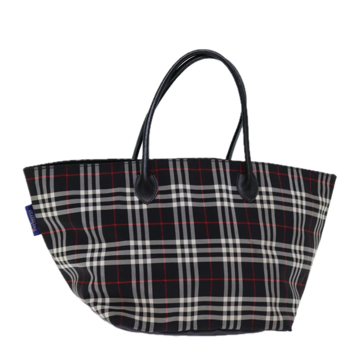 BurberrySs Nova Check Blue Label Tote Bag Nylon Black White Auth bs14251