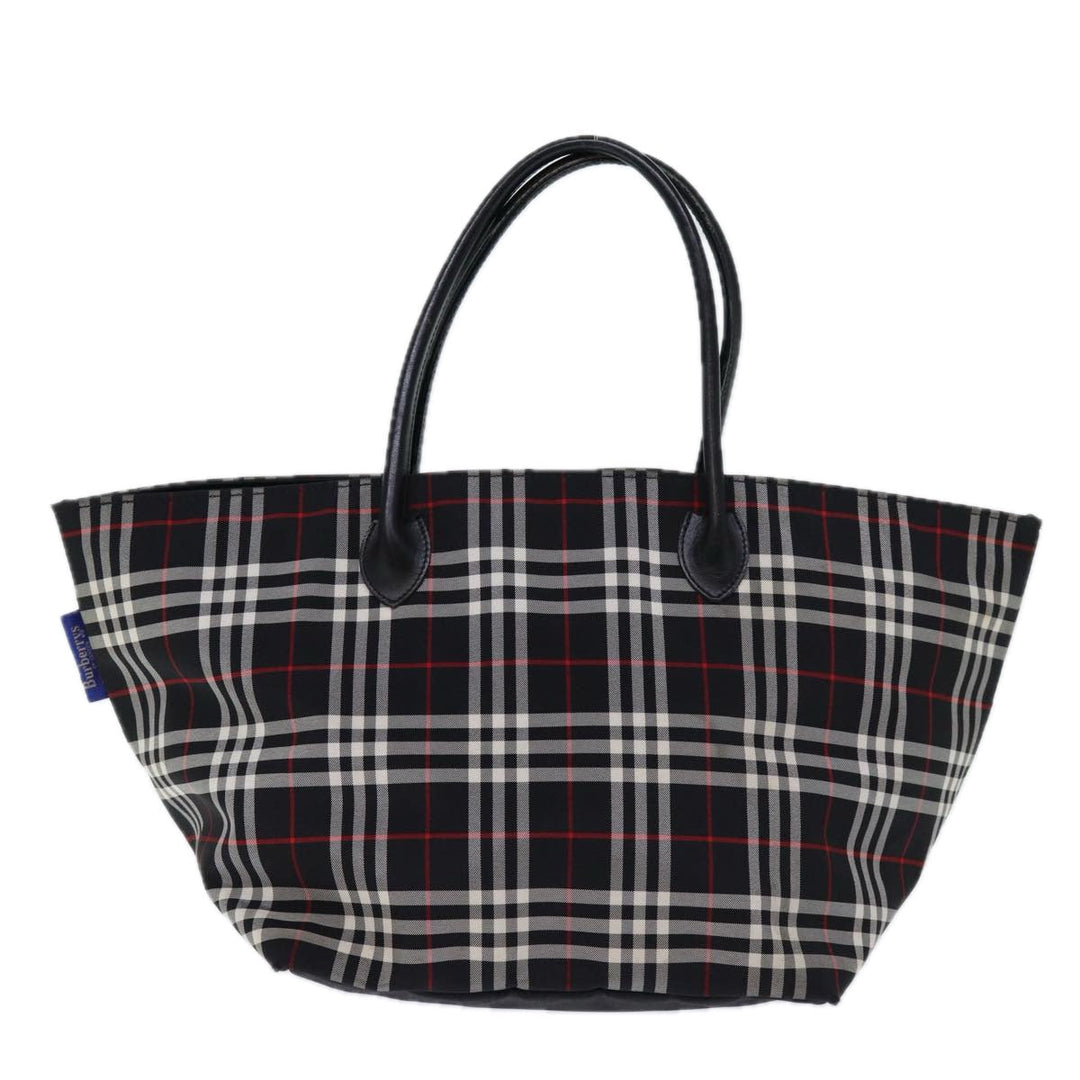 BurberrySs Nova Check Blue Label Tote Bag Nylon Black White Auth bs14251