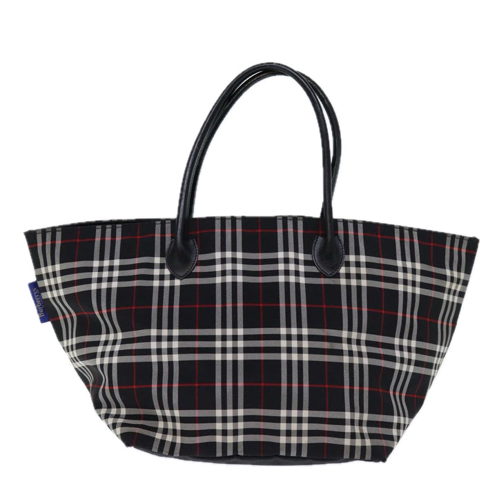 BurberrySs Nova Check Blue Label Tote Bag Nylon Black White Auth bs14251