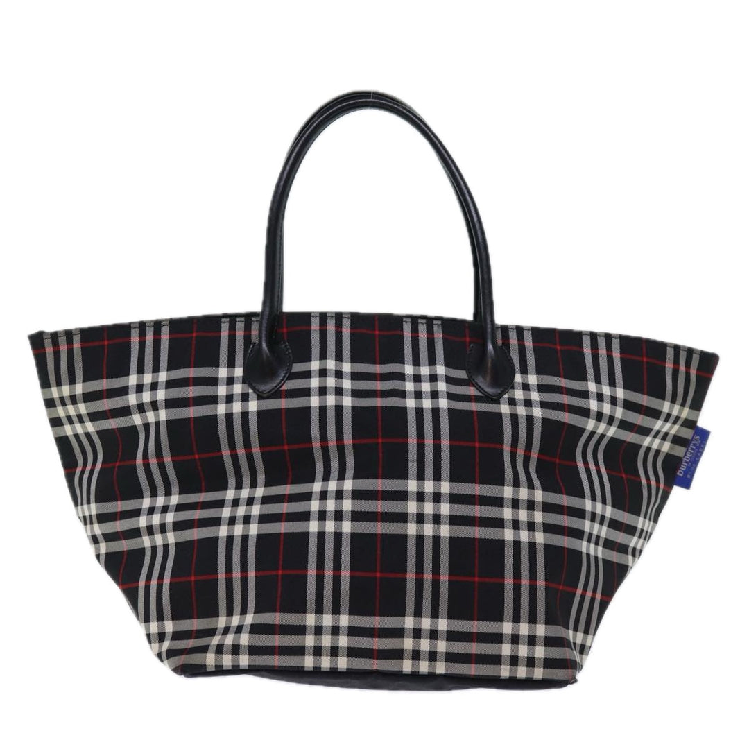 BurberrySs Nova Check Blue Label Tote Bag Nylon Black White Auth bs14251