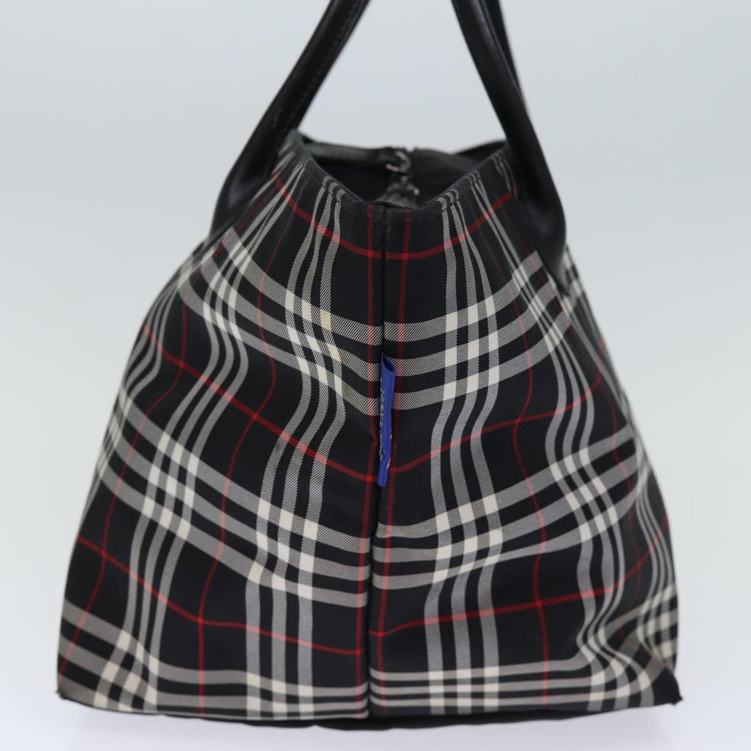 BurberrySs Nova Check Blue Label Tote Bag Nylon Black White Auth bs14251