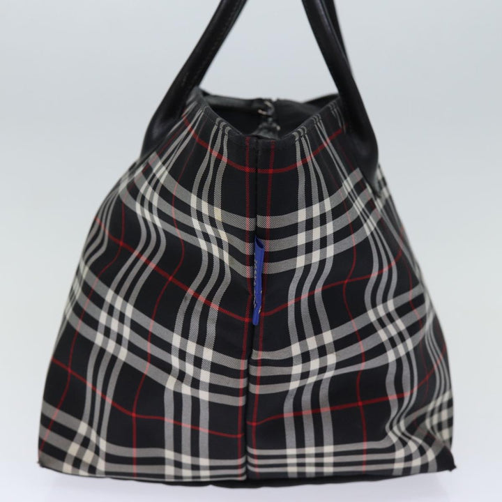 BurberrySs Nova Check Blue Label Tote Bag Nylon Black White Auth bs14251