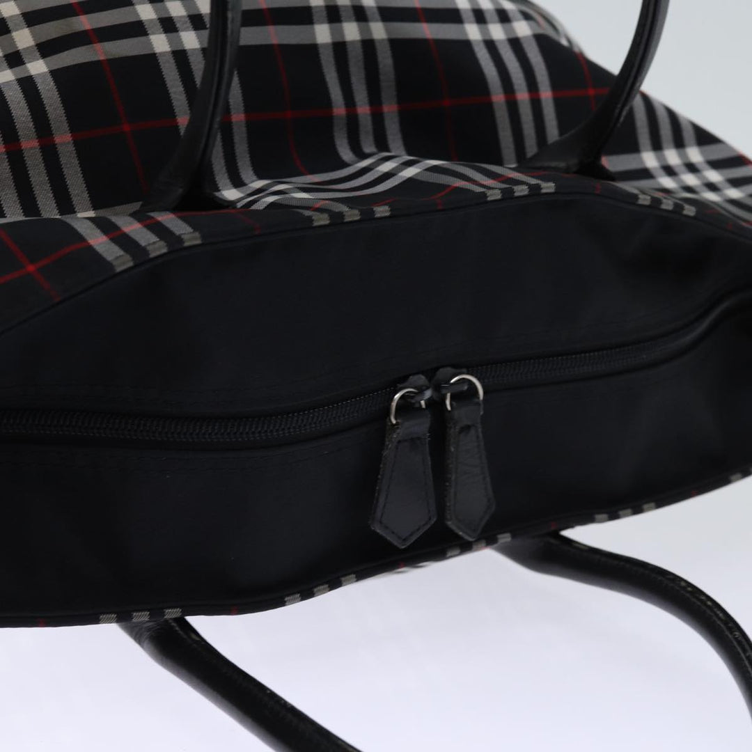 BurberrySs Nova Check Blue Label Tote Bag Nylon Black White Auth bs14251