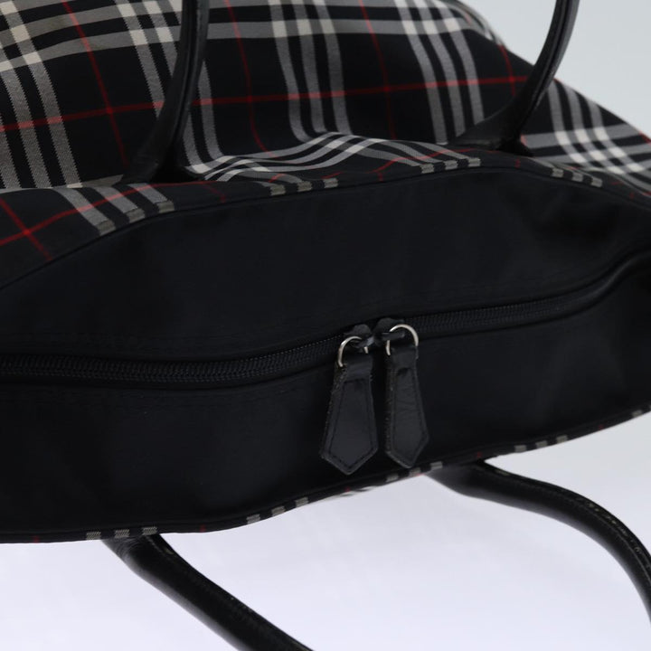BurberrySs Nova Check Blue Label Tote Bag Nylon Black White Auth bs14251