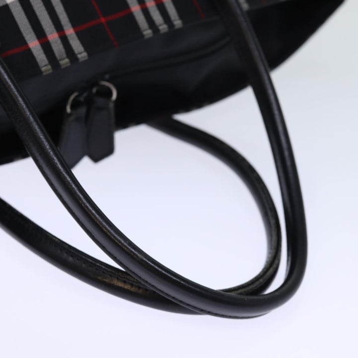 BurberrySs Nova Check Blue Label Tote Bag Nylon Black White Auth bs14251