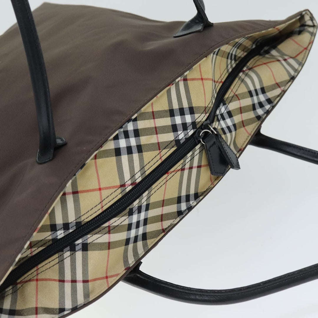 BurberrySs Blue Label Nova Check Tote Bag Nylon Brown Auth bs14252