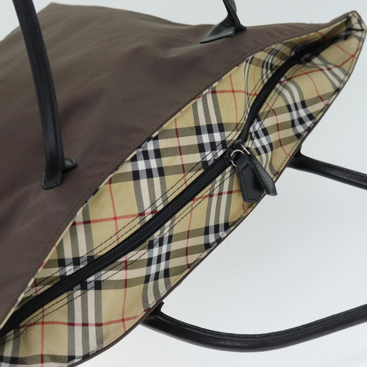 BurberrySs Blue Label Nova Check Tote Bag Nylon Brown Auth bs14252