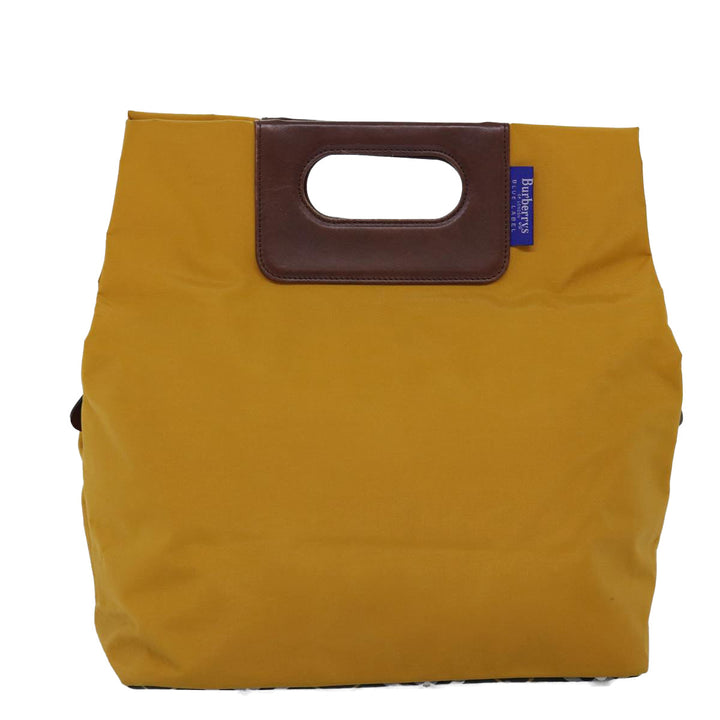 BurberrySs Nova Check Blue Label Hand Bag Nylon Yellow Auth bs14254
