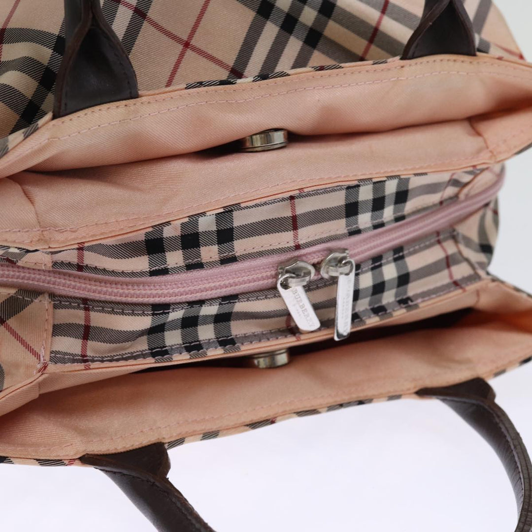 BURBERRY Nova Check Blue Label Hand Bag Nylon Pink Auth bs14256