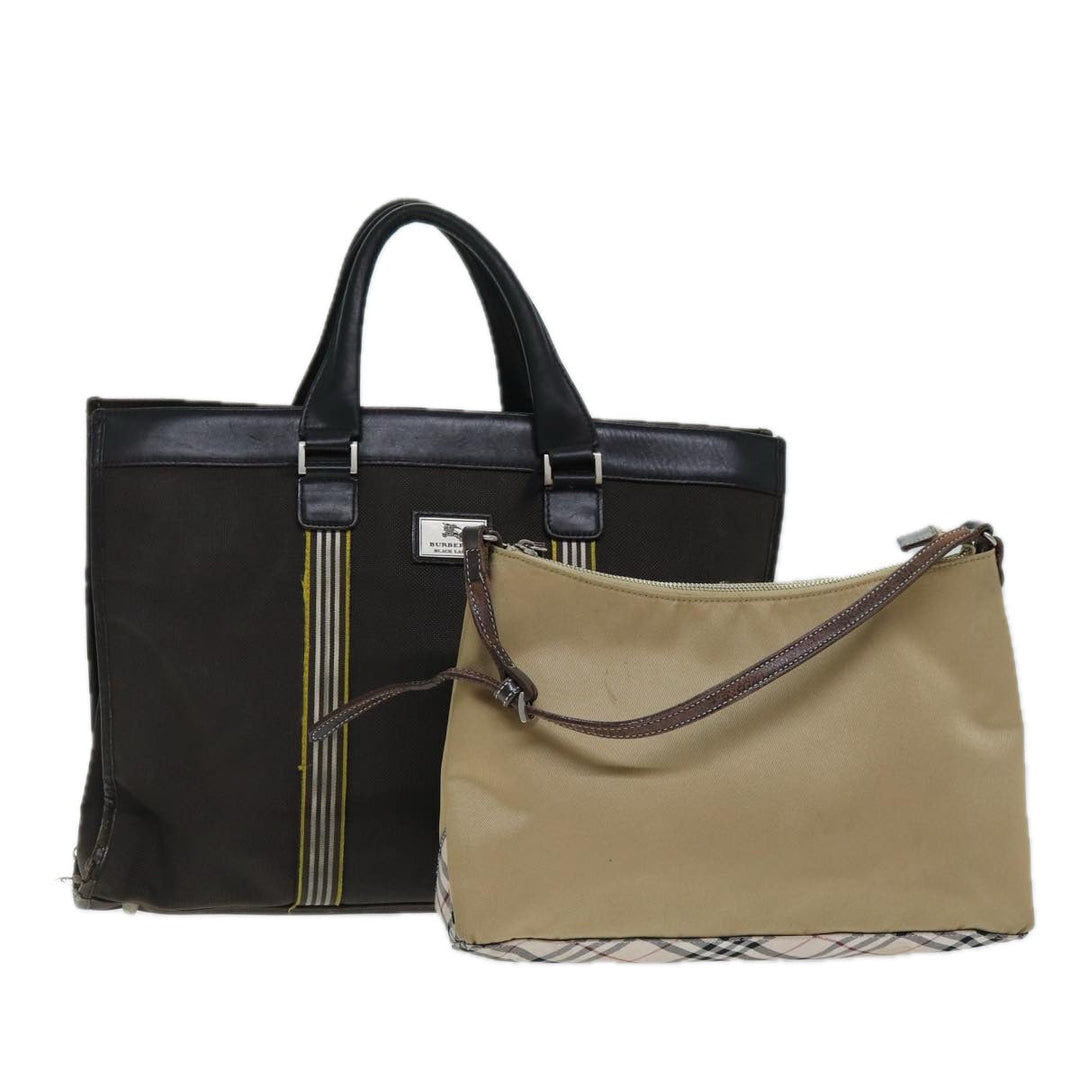 Burberry Black label Tote Bag Nylon Canvas 2Set Beige Brown Auth bs14274