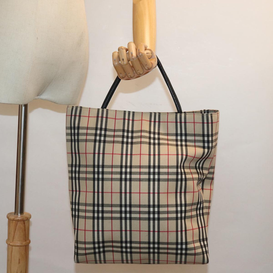 Burberry Nova Check Hand Bag Nylon Beige Auth bs14289