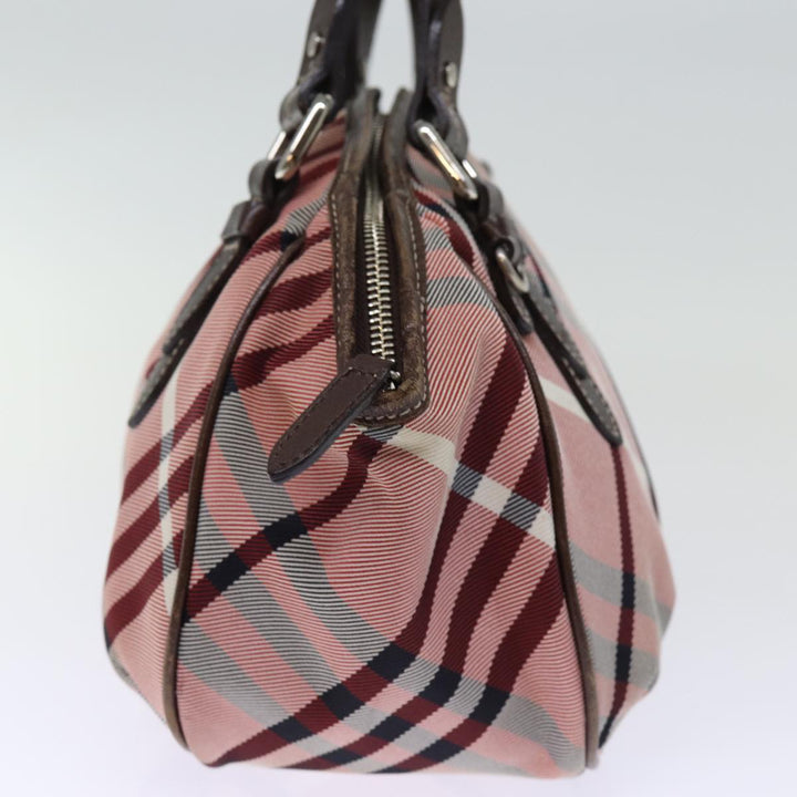 Top Quality Burberry Nova Check Blue Label Hand Bag Canvas Pink Auth bs14318