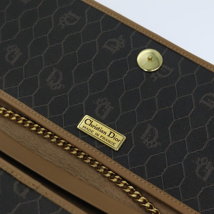 CHRISTIAN Dior Honeycomb Canvas Chain Bag PVC Leather Black Auth bs14329