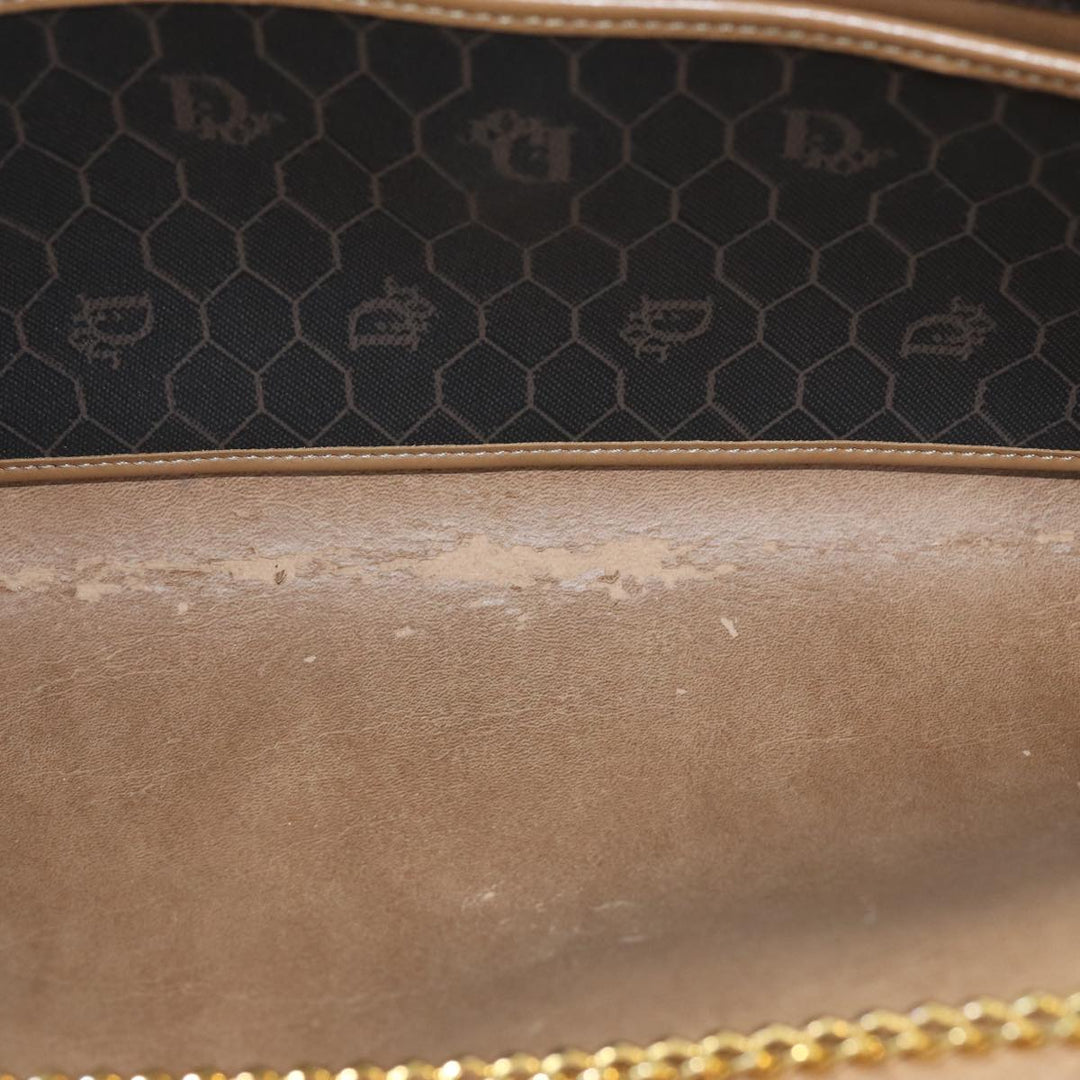 CHRISTIAN Dior Honeycomb Canvas Chain Bag PVC Leather Black Auth bs14329