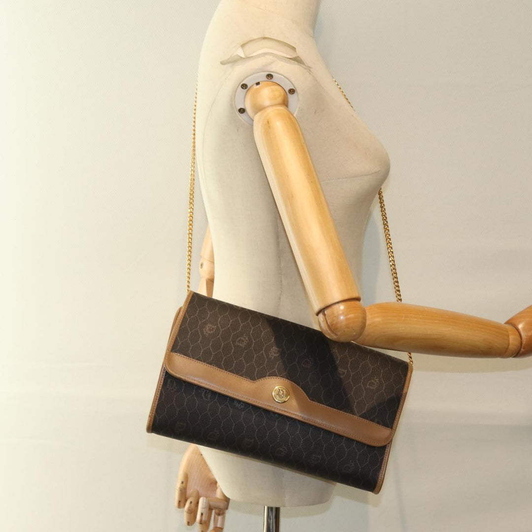 CHRISTIAN Dior Honeycomb Canvas Chain Bag PVC Leather Black Auth bs14329