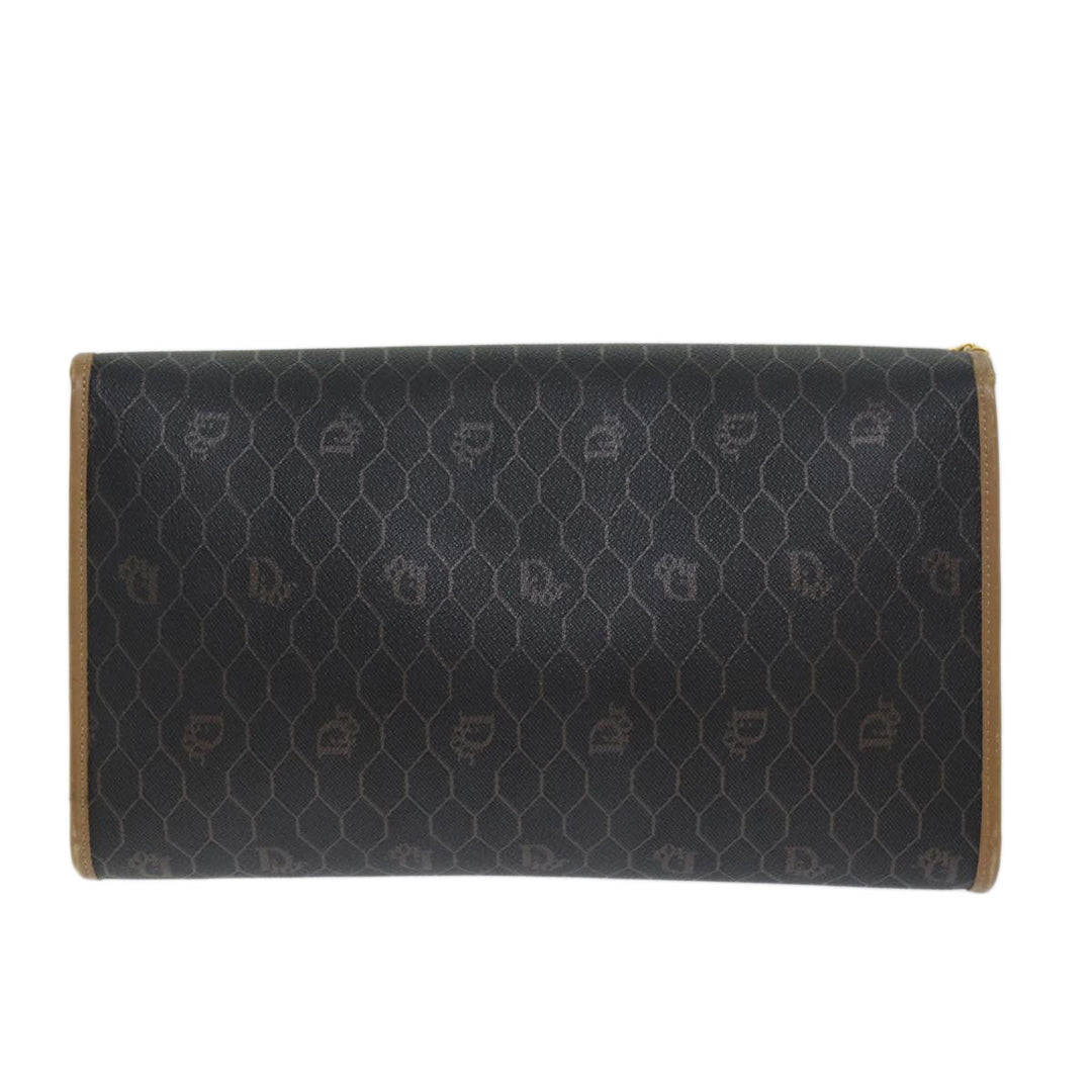 CHRISTIAN Dior Honeycomb Canvas Chain Bag PVC Leather Black Auth bs14329