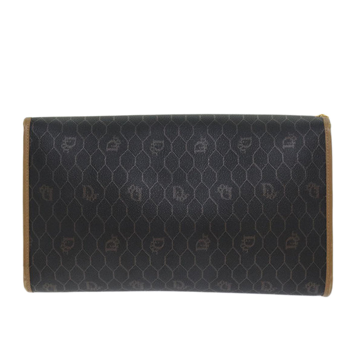 CHRISTIAN Dior Honeycomb Canvas Chain Bag PVC Leather Black Auth bs14329