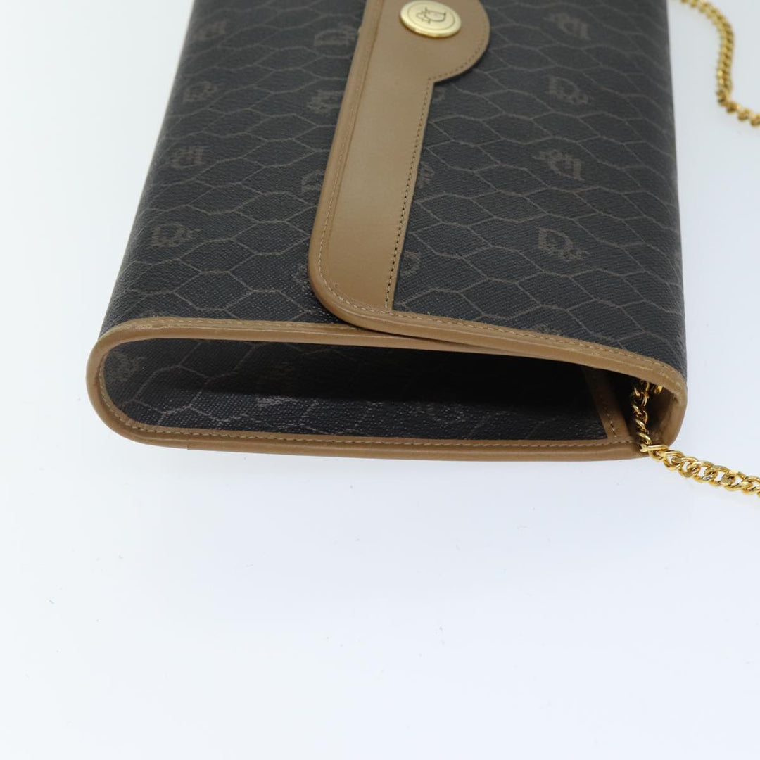 CHRISTIAN Dior Honeycomb Canvas Chain Bag PVC Leather Black Auth bs14329