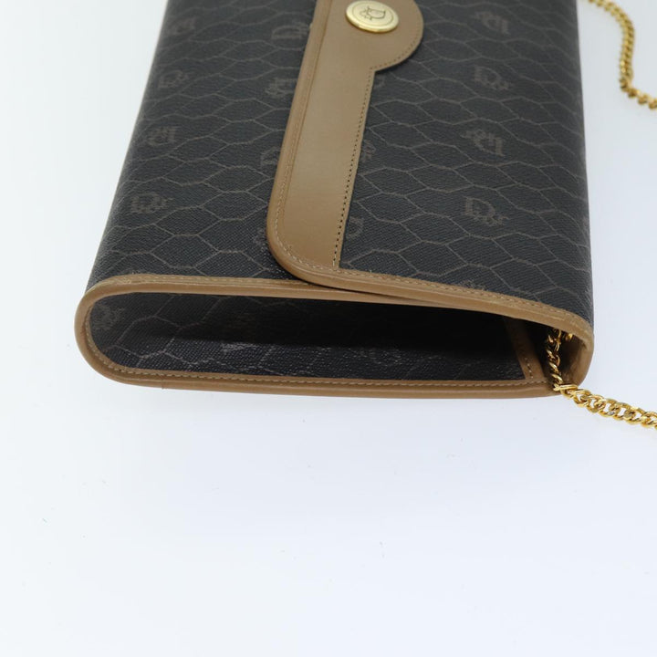 CHRISTIAN Dior Honeycomb Canvas Chain Bag PVC Leather Black Auth bs14329