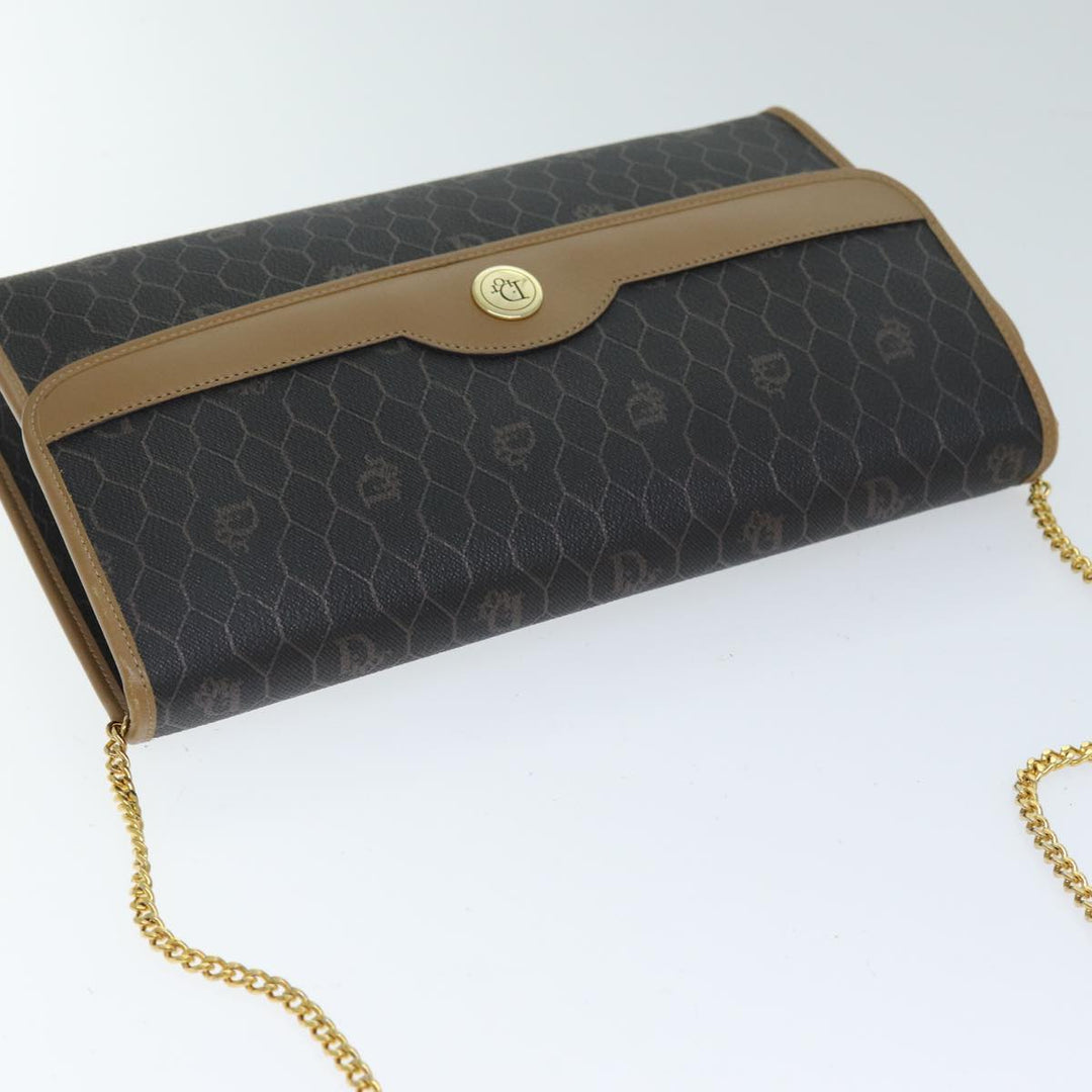 CHRISTIAN Dior Honeycomb Canvas Chain Bag PVC Leather Black Auth bs14329